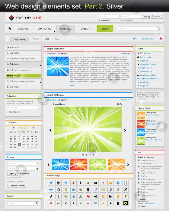 Скачать Набор элементов веб-дизайна. Часть 2. Серебро. фотосток Ozero