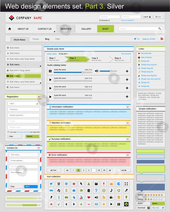 Скачать Набор элементов веб-дизайна. Часть 3. Серебро фотосток Ozero