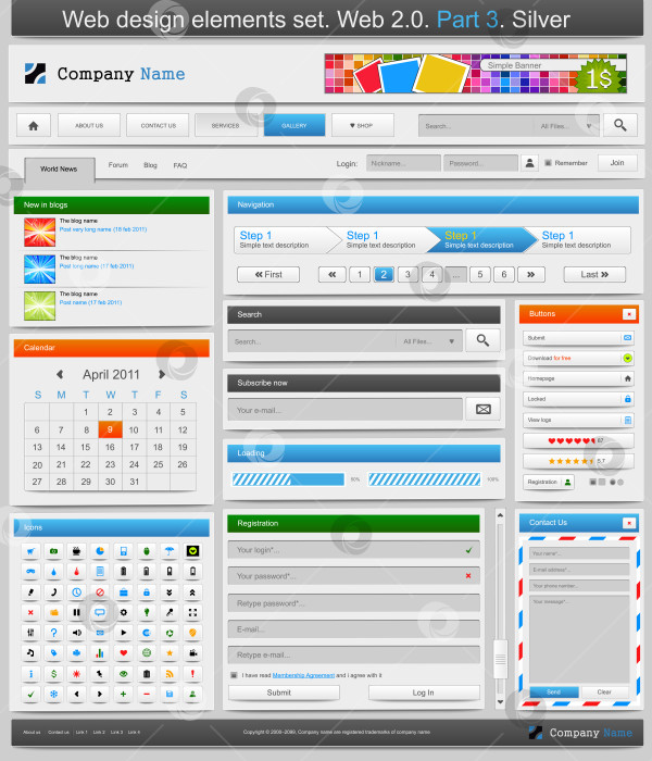 Скачать Набор элементов веб-дизайна. 2.0. Часть 3. фотосток Ozero
