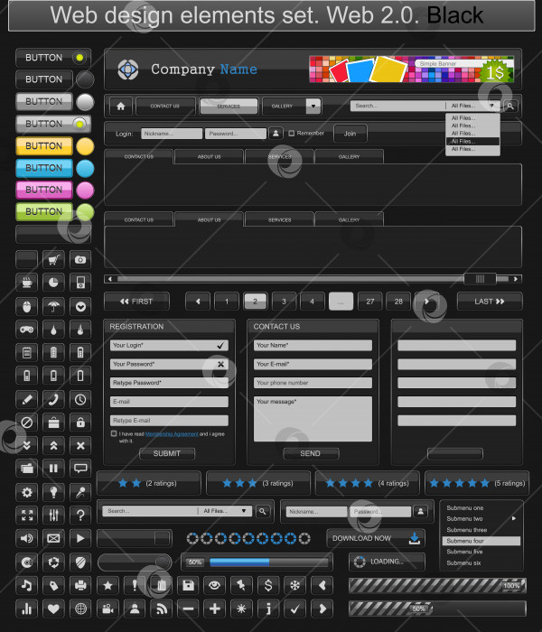 Скачать Элементы веб-дизайна черного цвета фотосток Ozero