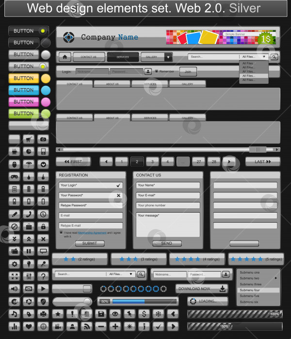 Скачать Элементы веб-дизайна серебристого цвета фотосток Ozero