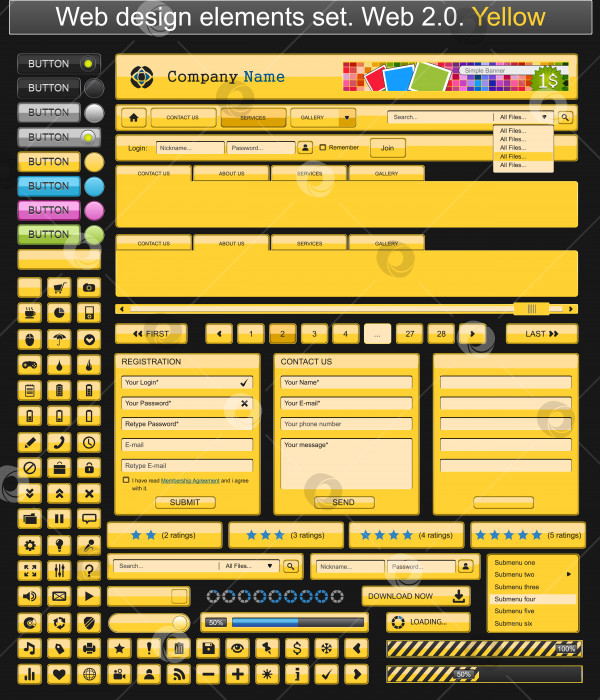 Скачать Элементы веб-дизайна желтого цвета фотосток Ozero