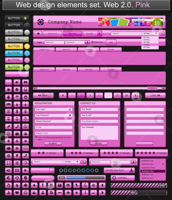 Скачать Элементы веб-дизайна розового цвета. фотосток Ozero