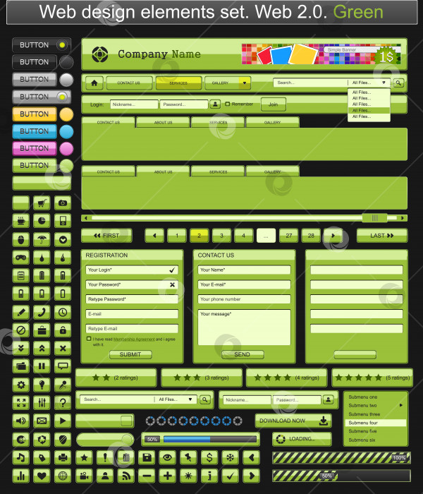 Скачать Элементы веб-дизайна зеленого цвета. фотосток Ozero