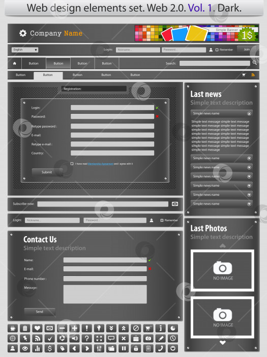 Скачать Элементы веб-дизайна черного цвета 1. фотосток Ozero