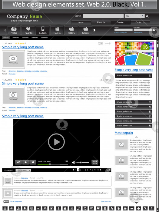 Скачать Элементы веб-дизайна черного цвета 1. фотосток Ozero