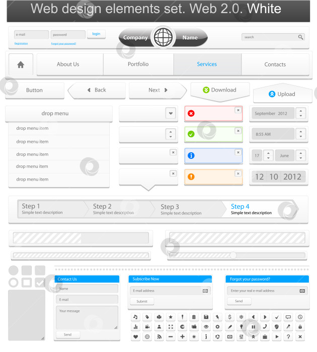 Скачать Элементы веб-дизайна установлены белым цветом фотосток Ozero