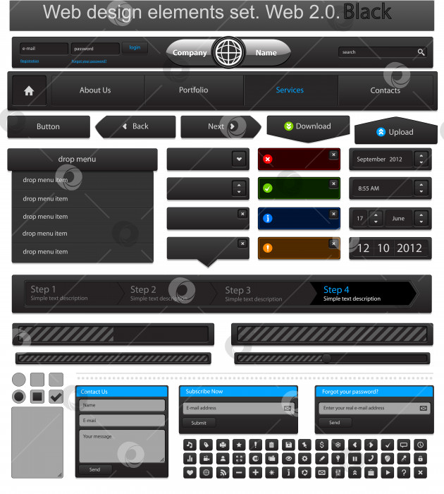 Скачать Элементы веб-дизайна черного цвета фотосток Ozero