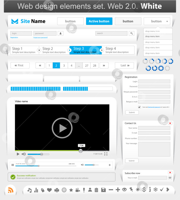 Скачать Элементы веб-дизайна установлены белым цветом фотосток Ozero