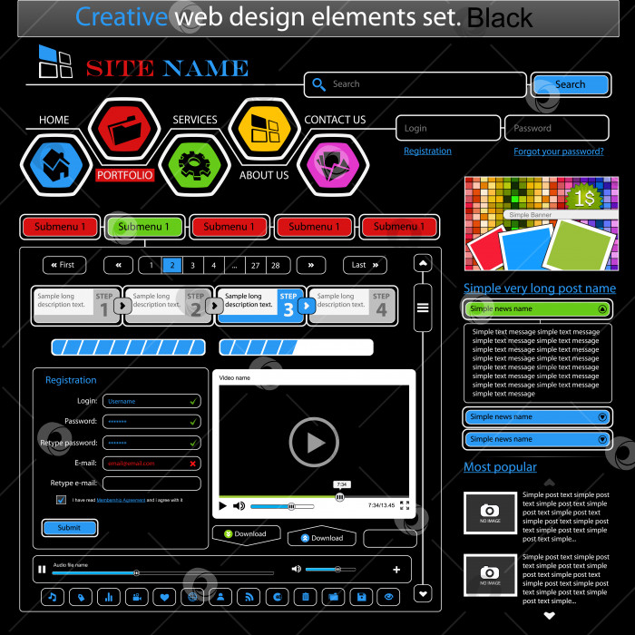 Скачать Набор креативных черных элементов веб-дизайна фотосток Ozero