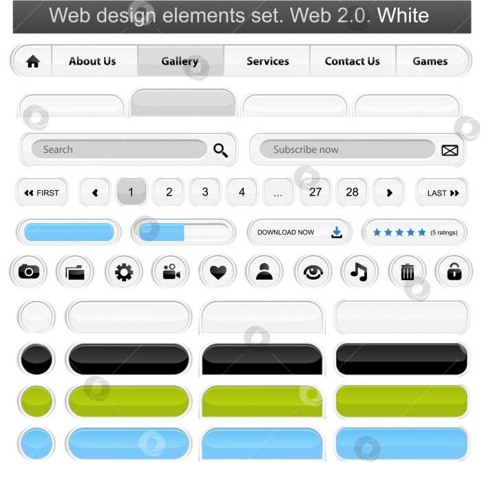 Скачать Элементы веб-дизайна установлены белым цветом фотосток Ozero
