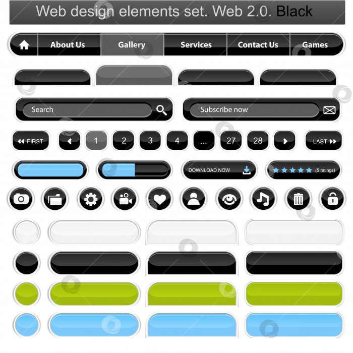 Скачать Элементы веб-дизайна установлены белым цветом фотосток Ozero