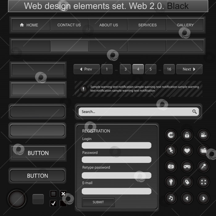Скачать Набор элементов веб-дизайна. Черный фотосток Ozero