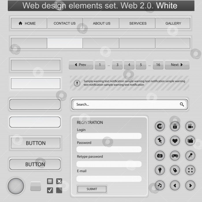 Скачать Набор элементов веб-дизайна. Белый фотосток Ozero