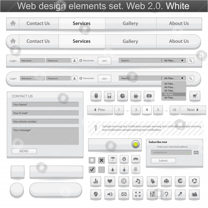 Скачать Набор элементов веб-дизайна. Белый фотосток Ozero