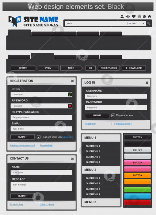 Скачать Элементы веб-дизайна черного цвета фотосток Ozero
