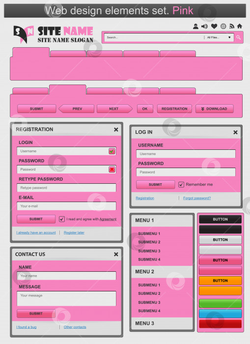 Скачать Элементы веб-дизайна окрашены в розовый цвет. фотосток Ozero