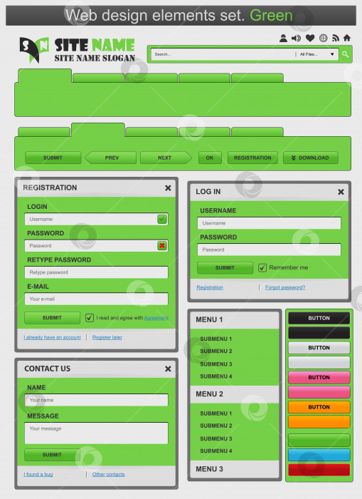 Скачать Элементы веб-дизайна выделены зеленым цветом. фотосток Ozero