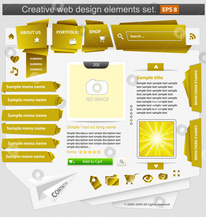 Скачать Набор креативных элементов веб-дизайна желтого цвета фотосток Ozero