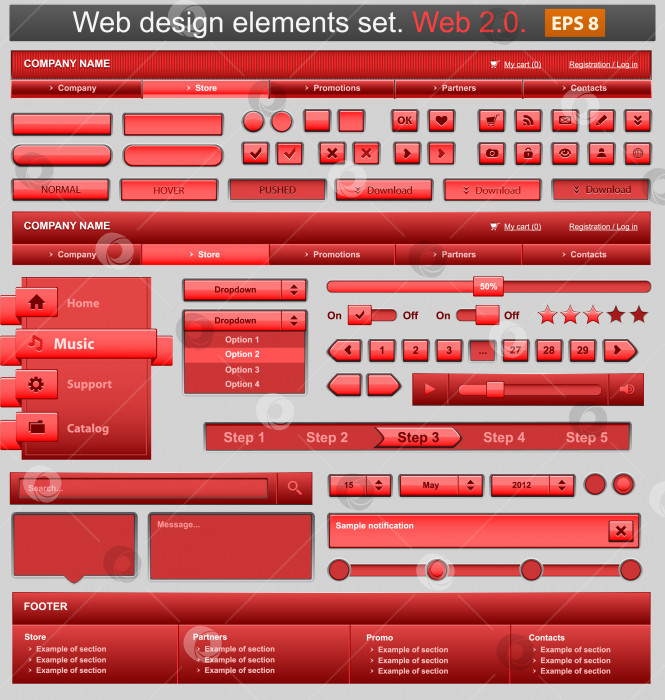Скачать Набор красных элементов веб-дизайна фотосток Ozero