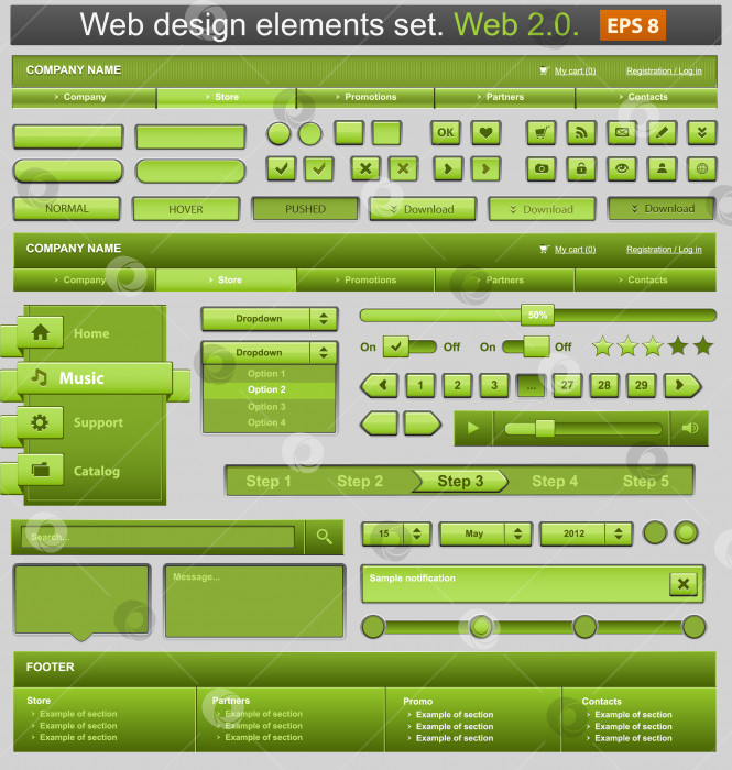 Скачать Набор элементов зеленого веб-дизайна фотосток Ozero