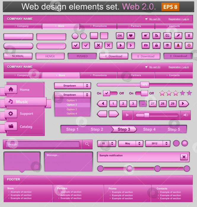 Скачать Набор розовых элементов веб-дизайна. Векторная иллюстрация фотосток Ozero