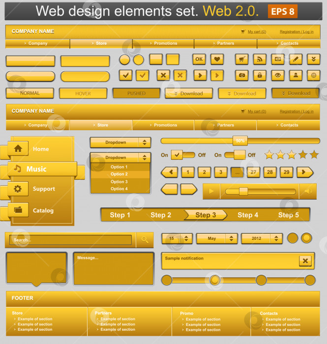 Скачать Набор желтых элементов веб-дизайна. Векторная иллюстрация фотосток Ozero