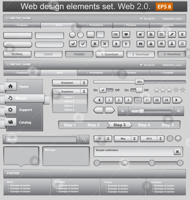 Скачать Набор белых элементов веб-дизайна. Векторная иллюстрация фотосток Ozero