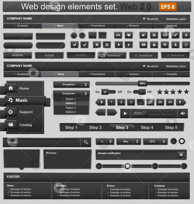 Скачать Набор черных элементов веб-дизайна. Векторная иллюстрация фотосток Ozero