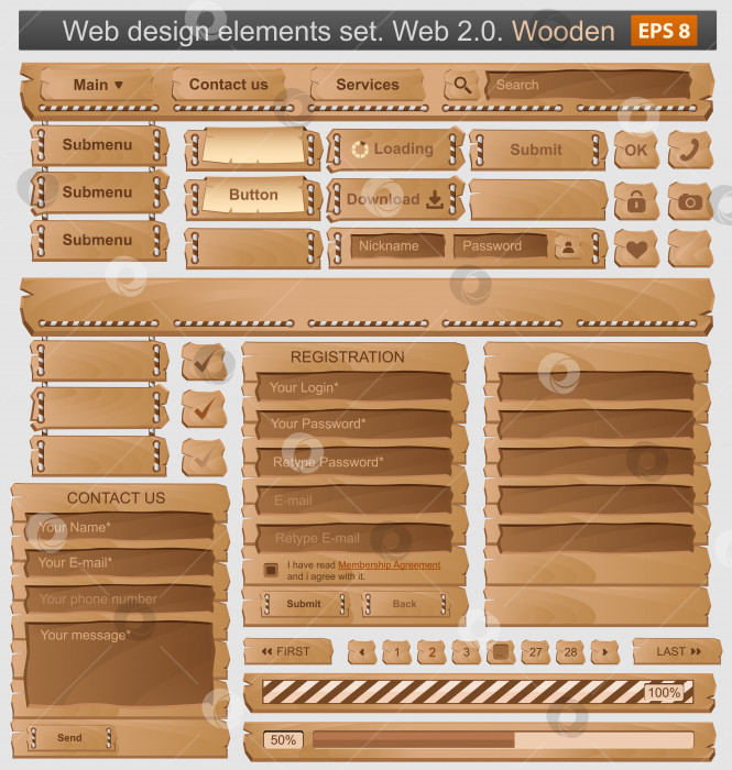 Скачать Набор элементов веб-дизайна деревянный фотосток Ozero