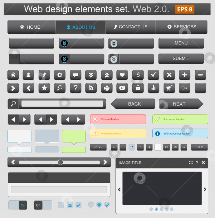 Скачать Набор элементов веб-дизайна черного цвета фотосток Ozero