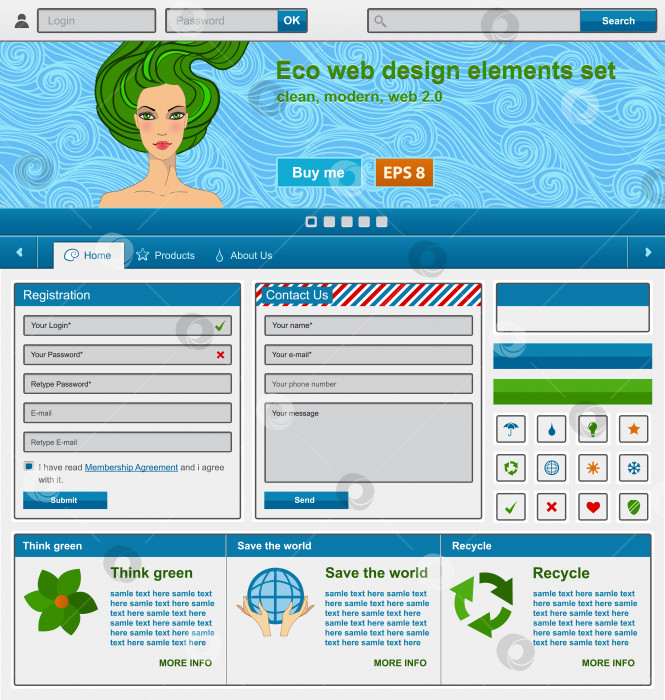 Скачать Набор элементов эко-веб-дизайна фотосток Ozero