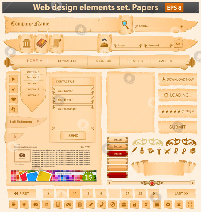 Скачать Набор элементов веб-дизайна на бумаге фотосток Ozero