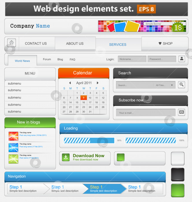 Скачать Набор элементов веб-дизайна фотосток Ozero