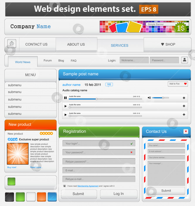 Скачать Набор элементов веб-дизайна фотосток Ozero