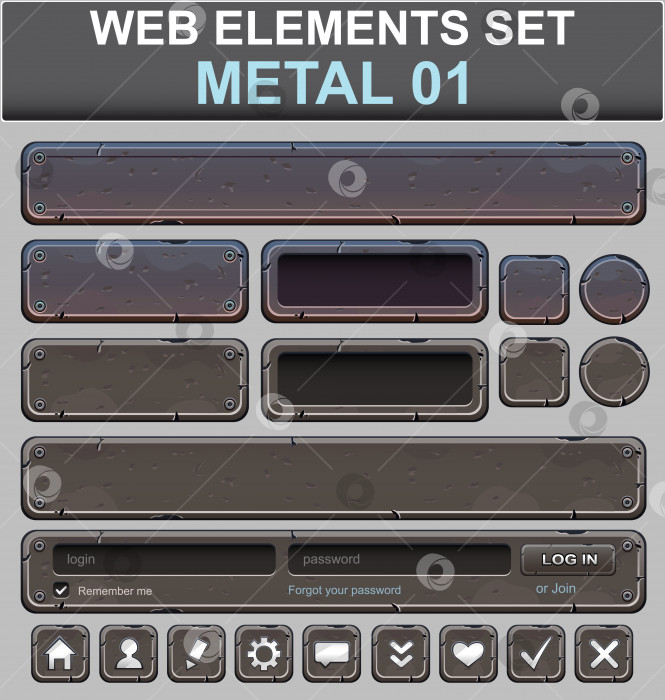 Скачать Набор элементов веб-дизайна. Металл фотосток Ozero