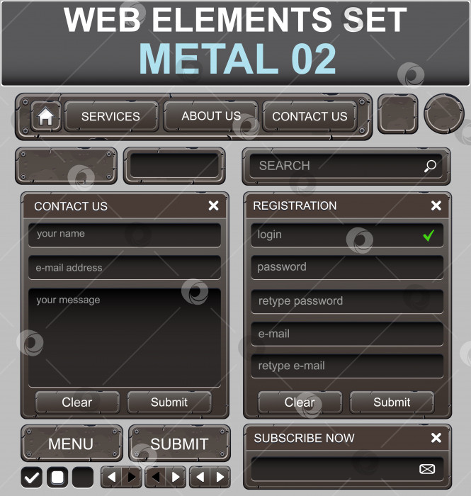 Скачать Набор элементов веб-дизайна. Металл 2 фотосток Ozero