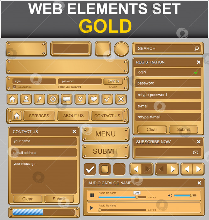 Скачать Набор элементов веб-дизайна. Золото фотосток Ozero