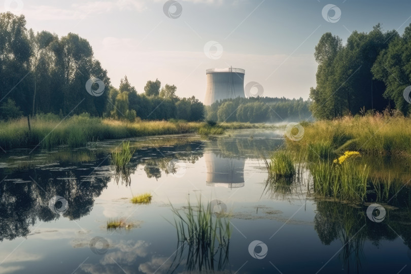 Скачать Атомная электростанция на фоне природного ландшафта фотосток Ozero