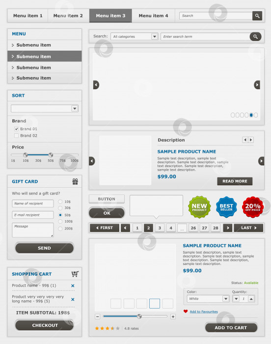 Скачать Набор элементов веб-дизайна. Интернет-магазин фотосток Ozero