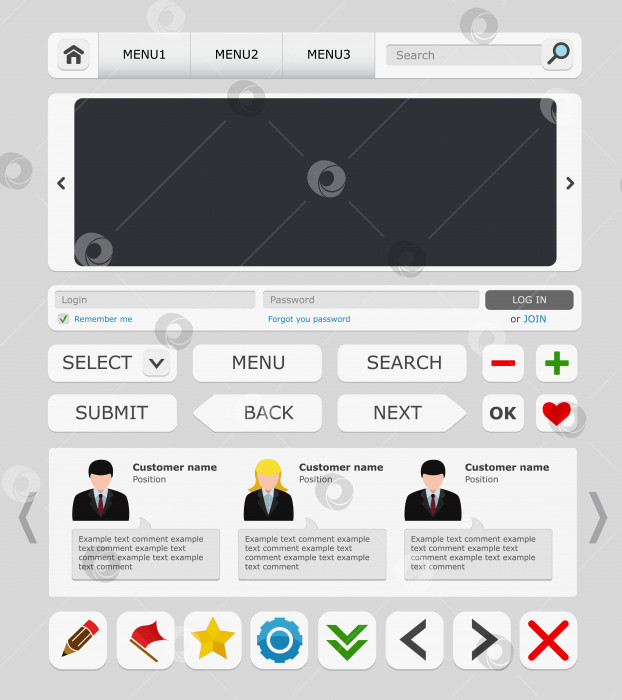 Скачать Набор белых элементов веб-дизайна фотосток Ozero