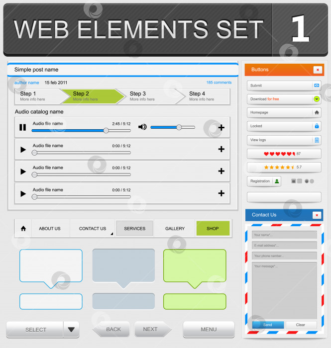 Скачать Набор элементов веб-дизайна фотосток Ozero