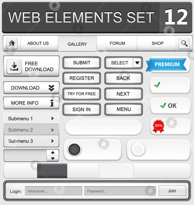Скачать Набор элементов веб-дизайна фотосток Ozero