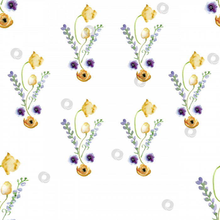 Скачать Акварель Милые Нежные Романтические цветы Бесшовный тканевый узор Цифровая бумага Королевский Фиолетовый Оранжевый фотосток Ozero
