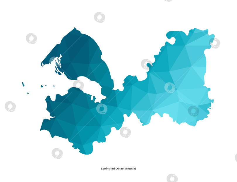 Скачать Векторная изолированная иллюстрация с упрощенным синим силуэтом карты Ленинградской области. Полигональный геометрический стиль. Белый фон фотосток Ozero