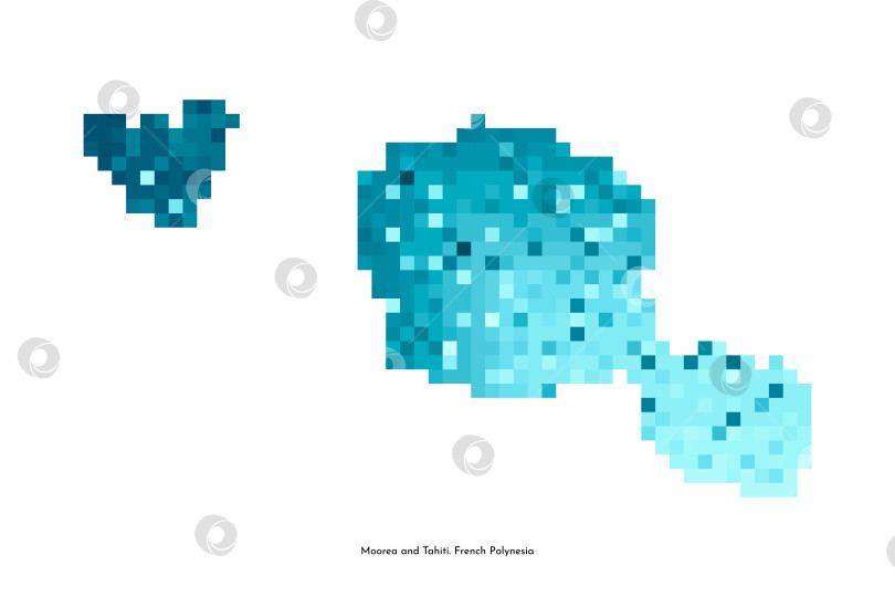 Скачать Векторная изолированная геометрическая иллюстрация с упрощенным ледяным голубым силуэтом карты островов Муреа и Таити. Часть Французской Полинезии. Стиль пиксельной графики для шаблона NFT. Логотип в виде точки на белом фоне фотосток Ozero