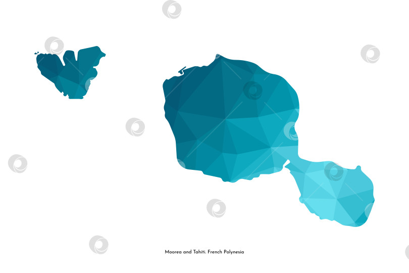 Скачать Векторная изолированная иллюстрация с упрощенным синим силуэтом карты островов Таити и Муреа. Часть Французской Полинезии. Многоугольный геометрический стиль. Белый фон фотосток Ozero