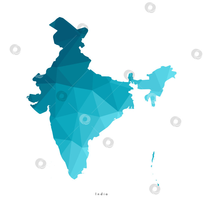 Скачать Векторная изолированная иллюстрация с упрощенным синим силуэтом карты Индии. Многоугольный геометрический стиль. Белый фон фотосток Ozero