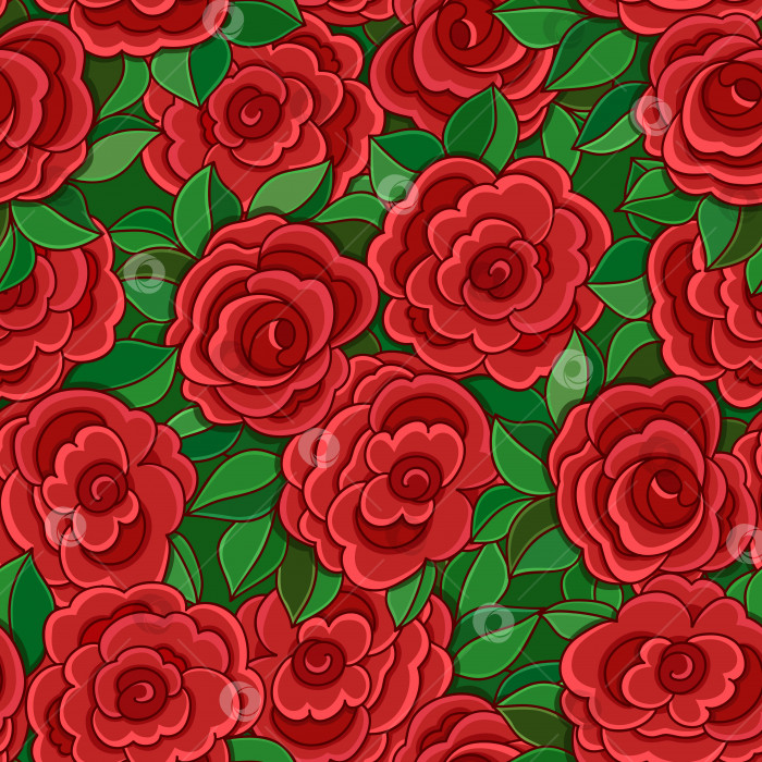 Скачать Бесшовный фон с красными розами и листьями. фотосток Ozero