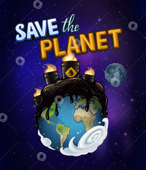 Скачать Планета Земля загрязнена нефтью, и текст "Спасите планету" фотосток Ozero